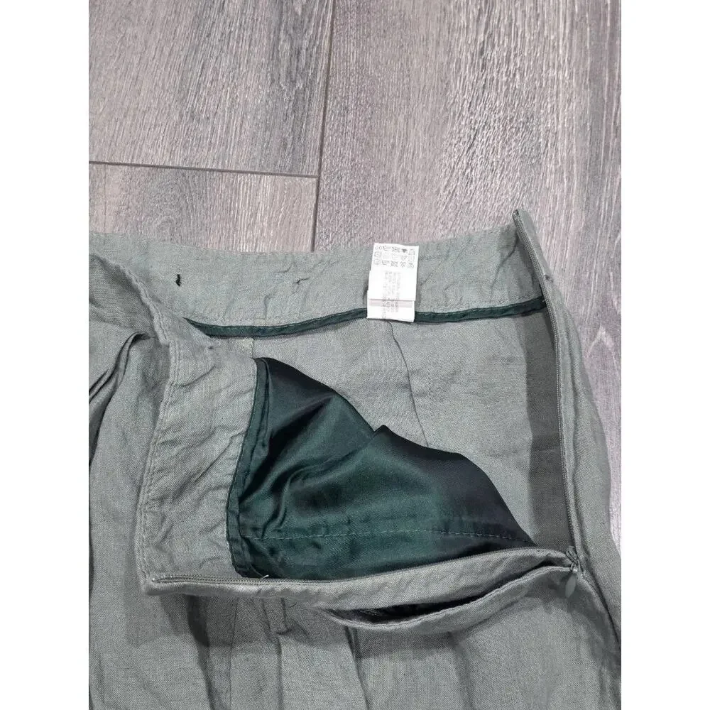 Zara Olive 100% linen Green Y2K Wrap wide leg crop Pants Medium A004758